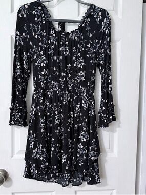 American Rag Black Floral Tiered Dress XS